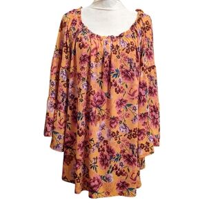 Vintage Floral Goldenrod Peasant Raglan Sleeve Loose Blouse 3X